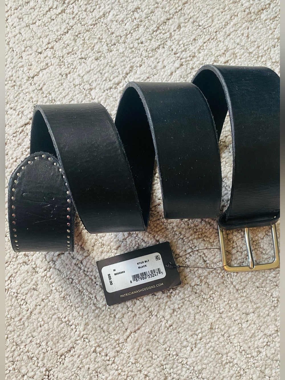 Patricia Nash Black Leather Stud-Tip Belt